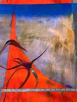 Italian Abstract Frames Printed Silk-Cotton Lawn Voile With Light Shantung Weave Panel - Hot Orange / Blue / Lavender -Fabrics And Fabrics Store 19625 5