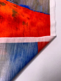 Italian Abstract Frames Printed Silk-Cotton Lawn Voile With Light Shantung Weave Panel - Hot Orange / Blue / Lavender -Fabrics And Fabrics Store 19625 7