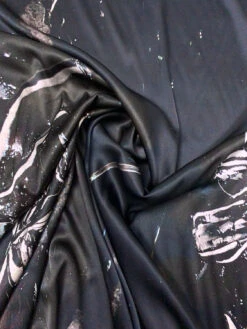 Italian Dark Abstract Printed Stretch Silk Charmeuse Panel - Black / Grey / Smokey Green 13 Italian Dark Abstract Printed Stretch Silk Charmeuse Panel - Black / Grey / Smokey Green -Fabrics And Fabrics Store 19635 2