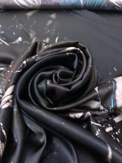 Italian Dark Abstract Printed Stretch Silk Charmeuse Panel - Black / Grey / Smokey Green 14 Italian Dark Abstract Printed Stretch Silk Charmeuse Panel - Black / Grey / Smokey Green -Fabrics And Fabrics Store 19635 3