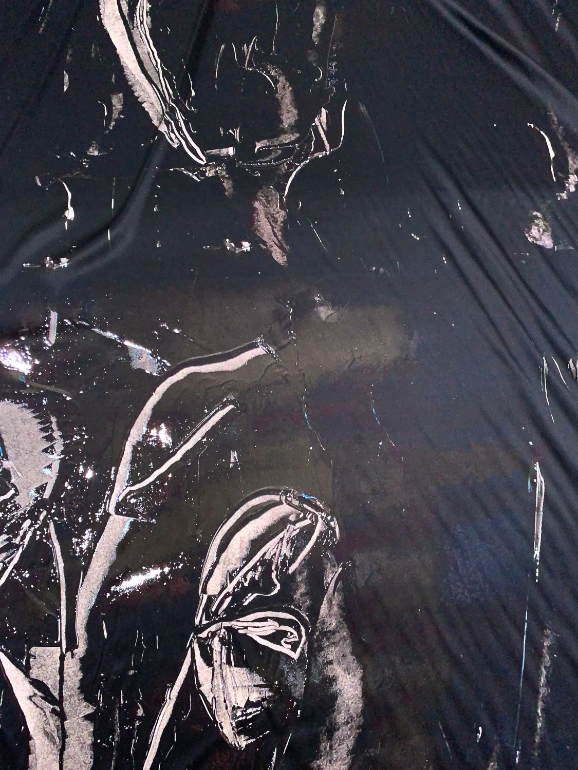 Italian Dark Abstract Printed Stretch Silk Charmeuse Panel - Black / Grey / Smokey Green 7 Italian Dark Abstract Printed Stretch Silk Charmeuse Panel - Black / Grey / Smokey Green - Image 5