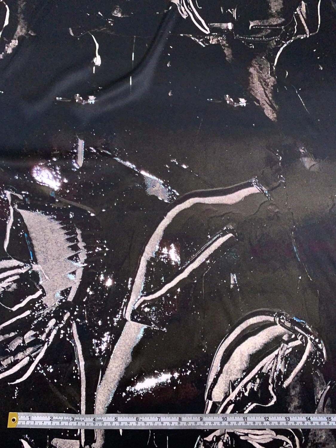 Italian Dark Abstract Printed Stretch Silk Charmeuse Panel - Black / Grey / Smokey Green 8 Italian Dark Abstract Printed Stretch Silk Charmeuse Panel - Black / Grey / Smokey Green - Image 6