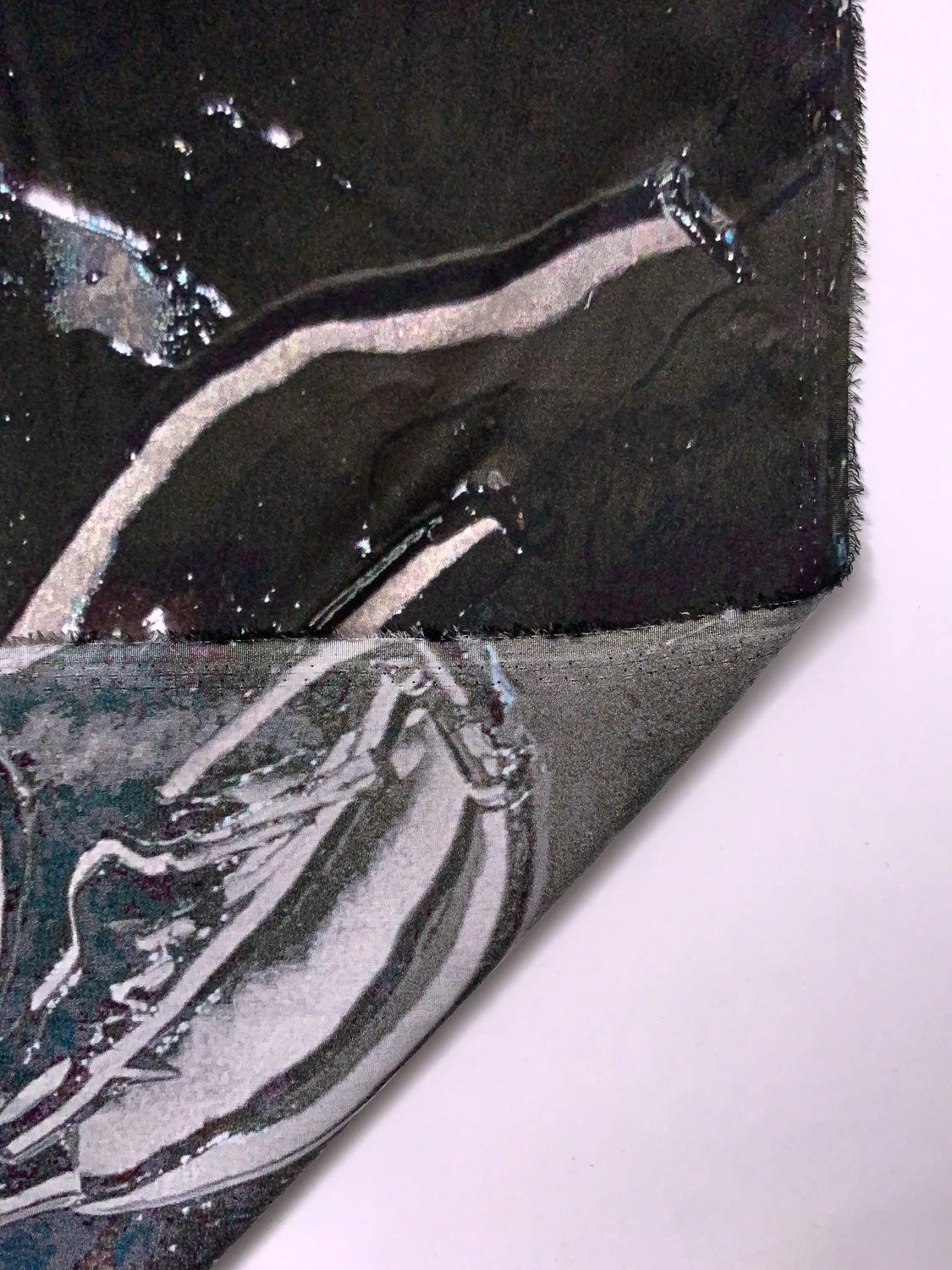 Italian Dark Abstract Printed Stretch Silk Charmeuse Panel - Black / Grey / Smokey Green 10 Italian Dark Abstract Printed Stretch Silk Charmeuse Panel - Black / Grey / Smokey Green - Image 8