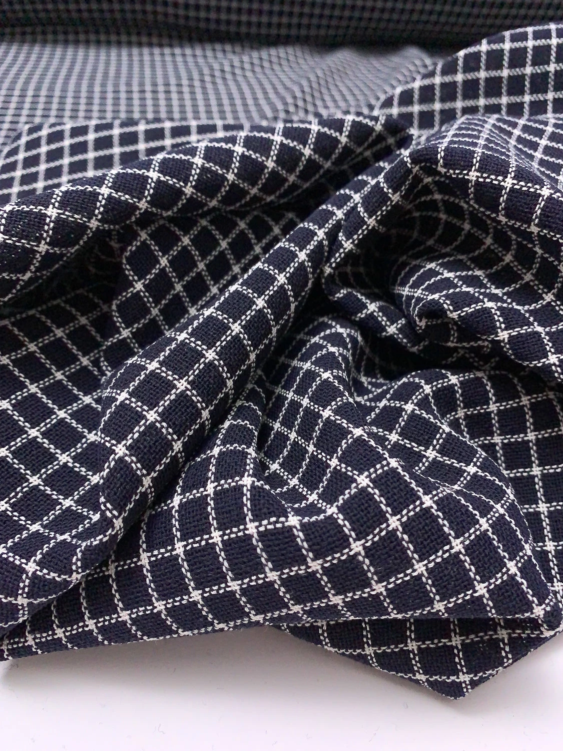 Windowpane Check Open-Weave Lightweight Wool Suiting - Navy / White 3 Windowpane Check Open-Weave Lightweight Wool Suiting - Navy / White