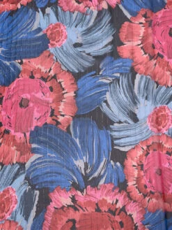 Brushstroke Floral Printed Crinkled Silk Chiffon With Lurex Pinstripes - Blues / Pinks / Red / Black / Silver -Fabrics And Fabrics Store 19719 4