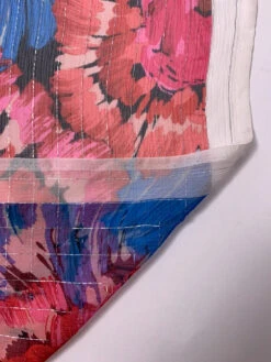 Brushstroke Floral Printed Crinkled Silk Chiffon With Lurex Pinstripes - Blues / Pinks / Red / Black / Silver -Fabrics And Fabrics Store 19719 7