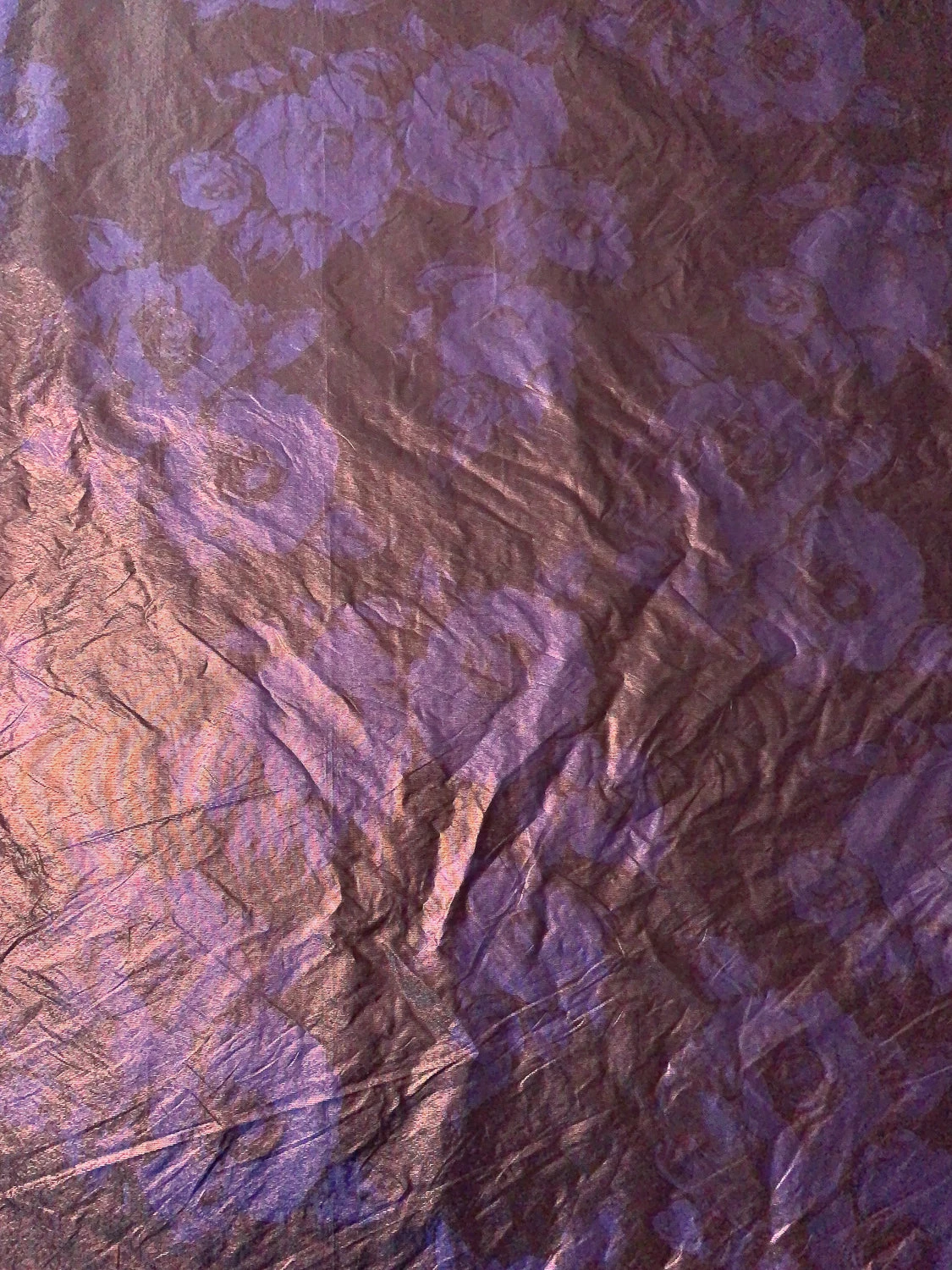 Italian Floral Printed Taffeta Lamé With Vertical Stretch - Purple / Eggplant / Rose Gold 4 Italian Floral Printed Taffeta Lamé With Vertical Stretch - Purple / Eggplant / Rose Gold - Image 2
