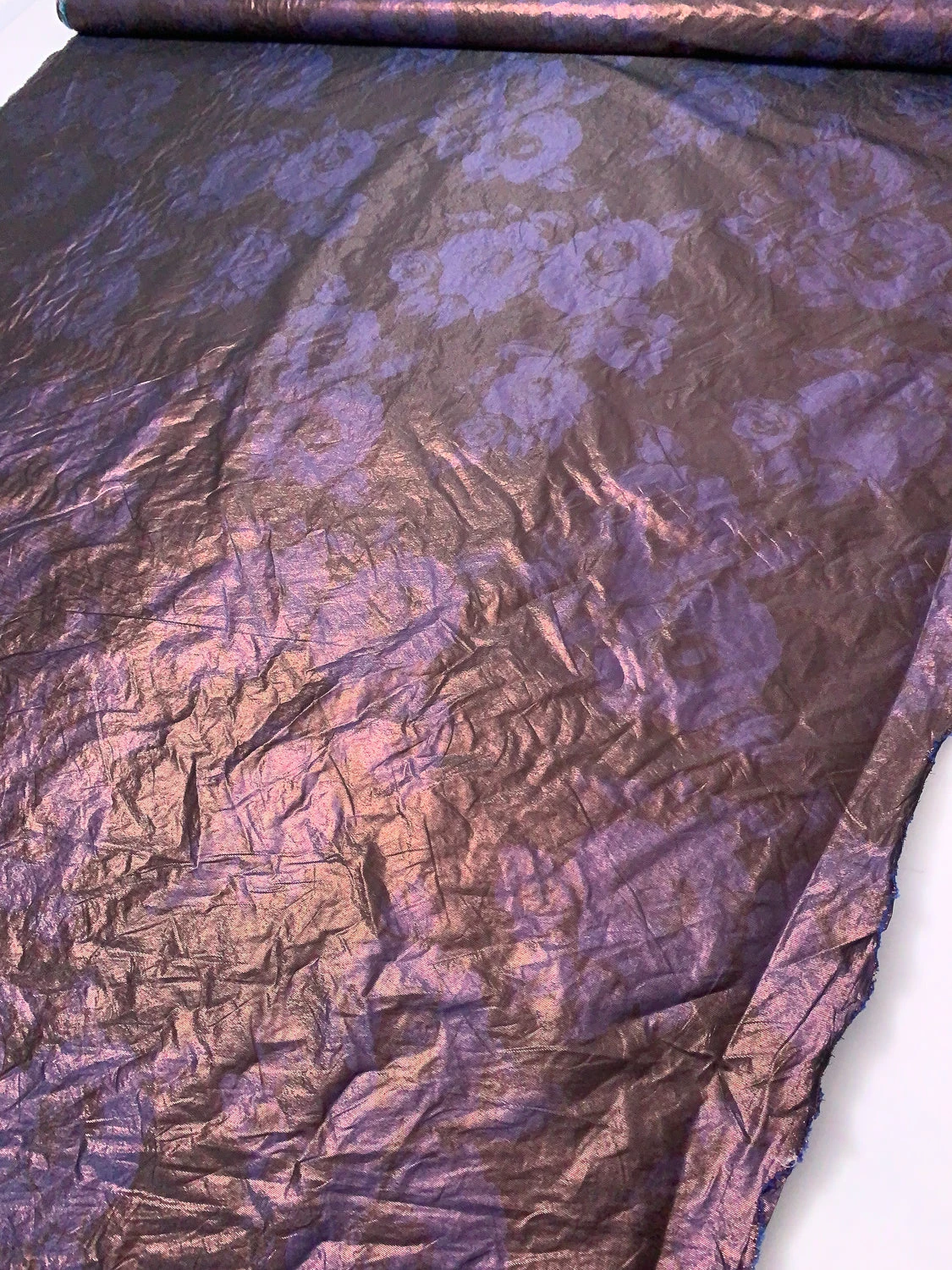 Italian Floral Printed Taffeta Lamé With Vertical Stretch - Purple / Eggplant / Rose Gold 11 Italian Floral Printed Taffeta Lamé With Vertical Stretch - Purple / Eggplant / Rose Gold - Image 9