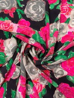 Painterly Floral Printed Silk Crepe De Chine - Magenta / Green / Smokey Taupe / Black 14 Painterly Floral Printed Silk Crepe De Chine - Magenta / Green / Smokey Taupe / Black -Fabrics And Fabrics Store 19766 1