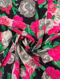 Painterly Floral Printed Silk Crepe De Chine - Magenta / Green / Smokey Taupe / Black 13 Painterly Floral Printed Silk Crepe De Chine - Magenta / Green / Smokey Taupe / Black -Fabrics And Fabrics Store 19766 2