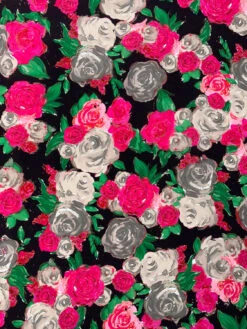 Painterly Floral Printed Silk Crepe De Chine - Magenta / Green / Smokey Taupe / Black