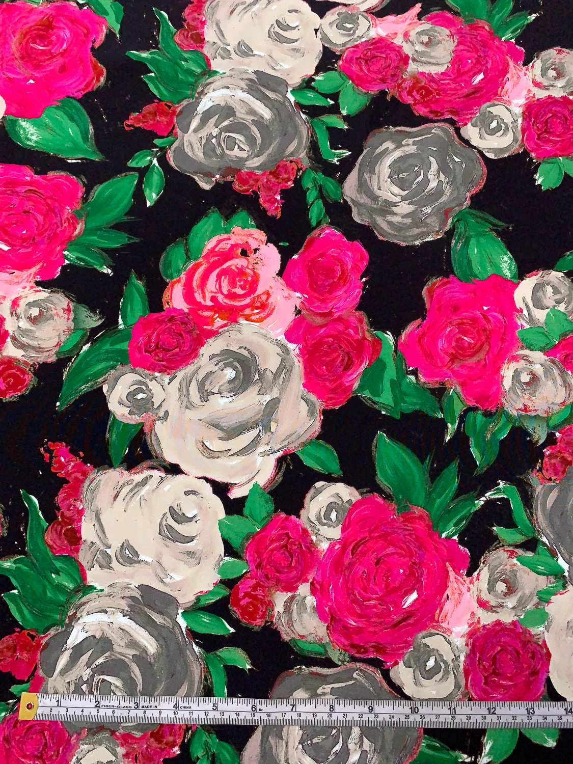 Painterly Floral Printed Silk Crepe De Chine - Magenta / Green / Smokey Taupe / Black 8 Painterly Floral Printed Silk Crepe De Chine - Magenta / Green / Smokey Taupe / Black - Image 6