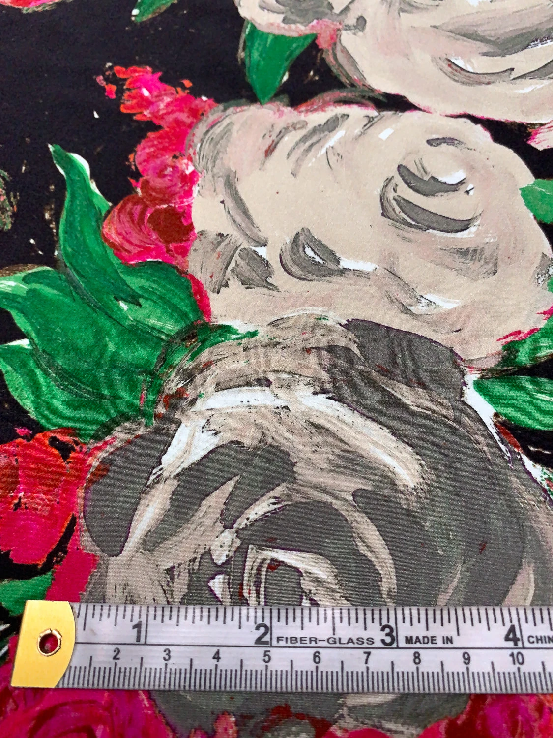 Painterly Floral Printed Silk Crepe De Chine - Magenta / Green / Smokey Taupe / Black 9 Painterly Floral Printed Silk Crepe De Chine - Magenta / Green / Smokey Taupe / Black - Image 7