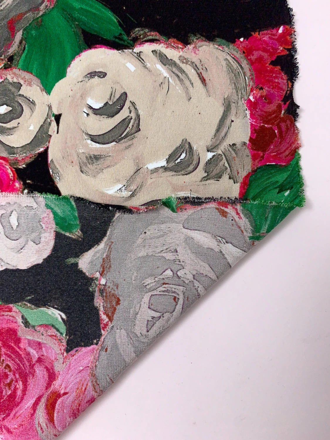 Painterly Floral Printed Silk Crepe De Chine - Magenta / Green / Smokey Taupe / Black 10 Painterly Floral Printed Silk Crepe De Chine - Magenta / Green / Smokey Taupe / Black - Image 8