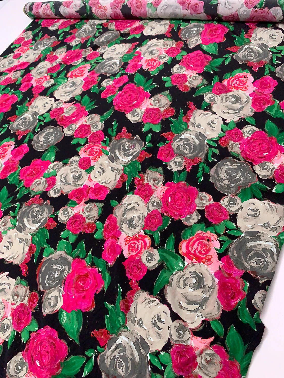 Painterly Floral Printed Silk Crepe De Chine - Magenta / Green / Smokey Taupe / Black 4 Painterly Floral Printed Silk Crepe De Chine - Magenta / Green / Smokey Taupe / Black - Image 2