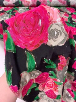 Painterly Floral Printed Silk Crepe De Chine - Magenta / Green / Smokey Taupe / Black 19 Painterly Floral Printed Silk Crepe De Chine - Magenta / Green / Smokey Taupe / Black -Fabrics And Fabrics Store 19766 9