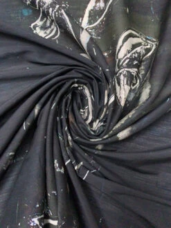 Italian Dark Abstract Printed Silk-Cotton Lawn Voile With Slight Shantung Weave - Black / Navy / Dark Olive / Off-White 13 Italian Dark Abstract Printed Silk-Cotton Lawn Voile With Slight Shantung Weave - Black / Navy / Dark Olive / Off-White -Fabrics And Fabrics Store 19780 2