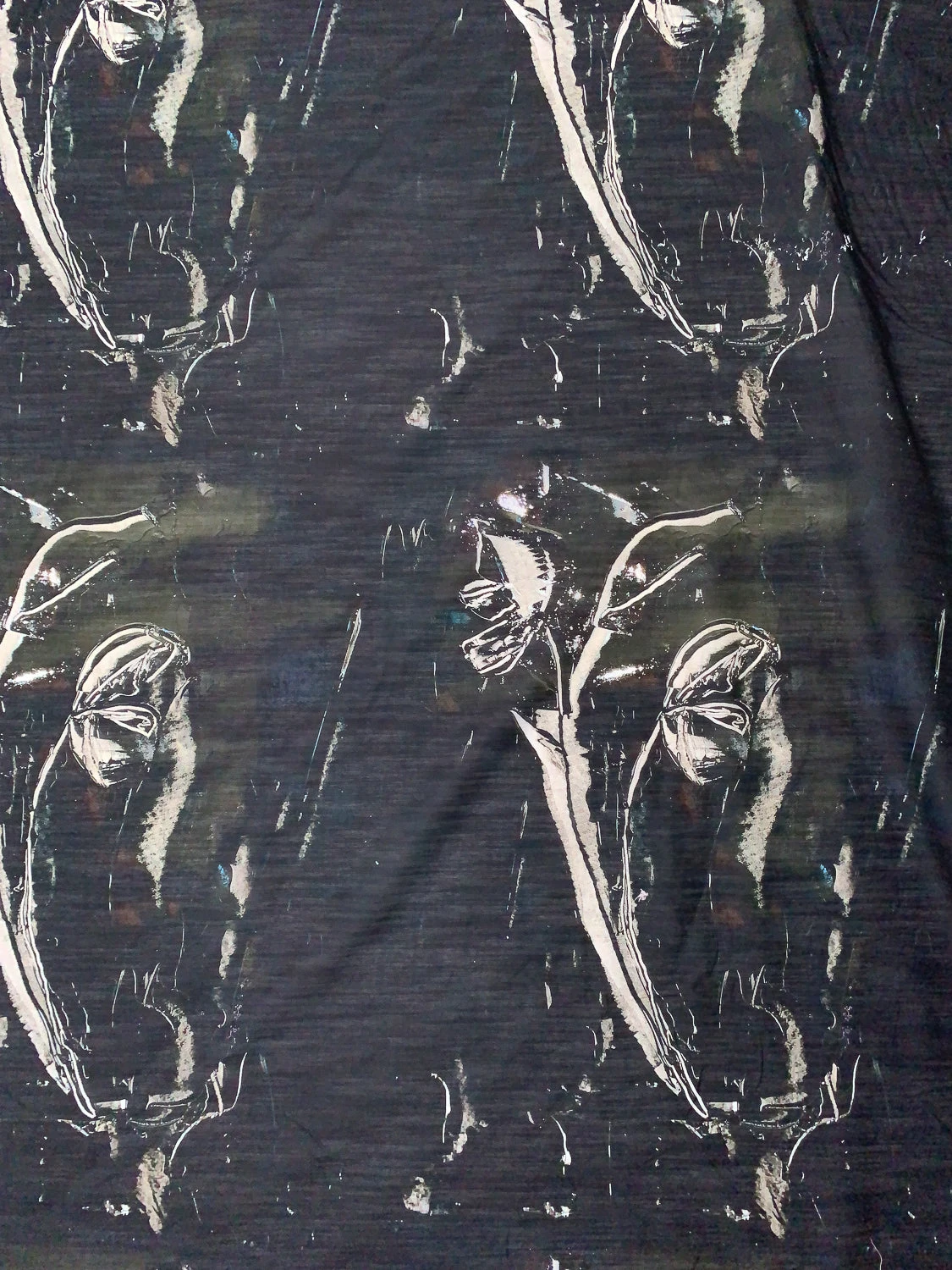 Italian Dark Abstract Printed Silk-Cotton Lawn Voile With Slight Shantung Weave - Black / Navy / Dark Olive / Off-White 3 Italian Dark Abstract Printed Silk-Cotton Lawn Voile With Slight Shantung Weave - Black / Navy / Dark Olive / Off-White