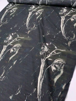 Italian Dark Abstract Printed Silk-Cotton Lawn Voile With Slight Shantung Weave - Black / Navy / Dark Olive / Off-White 17 Italian Dark Abstract Printed Silk-Cotton Lawn Voile With Slight Shantung Weave - Black / Navy / Dark Olive / Off-White -Fabrics And Fabrics Store 19780 7