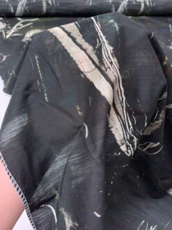 Italian Dark Abstract Printed Silk-Cotton Lawn Voile With Slight Shantung Weave - Black / Navy / Dark Olive / Off-White 18 Italian Dark Abstract Printed Silk-Cotton Lawn Voile With Slight Shantung Weave - Black / Navy / Dark Olive / Off-White -Fabrics And Fabrics Store 19780 8