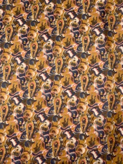 Italian Abstract Printed Fine Silk Twill - Dusty Ochre / Dark Grey / Coral Pink