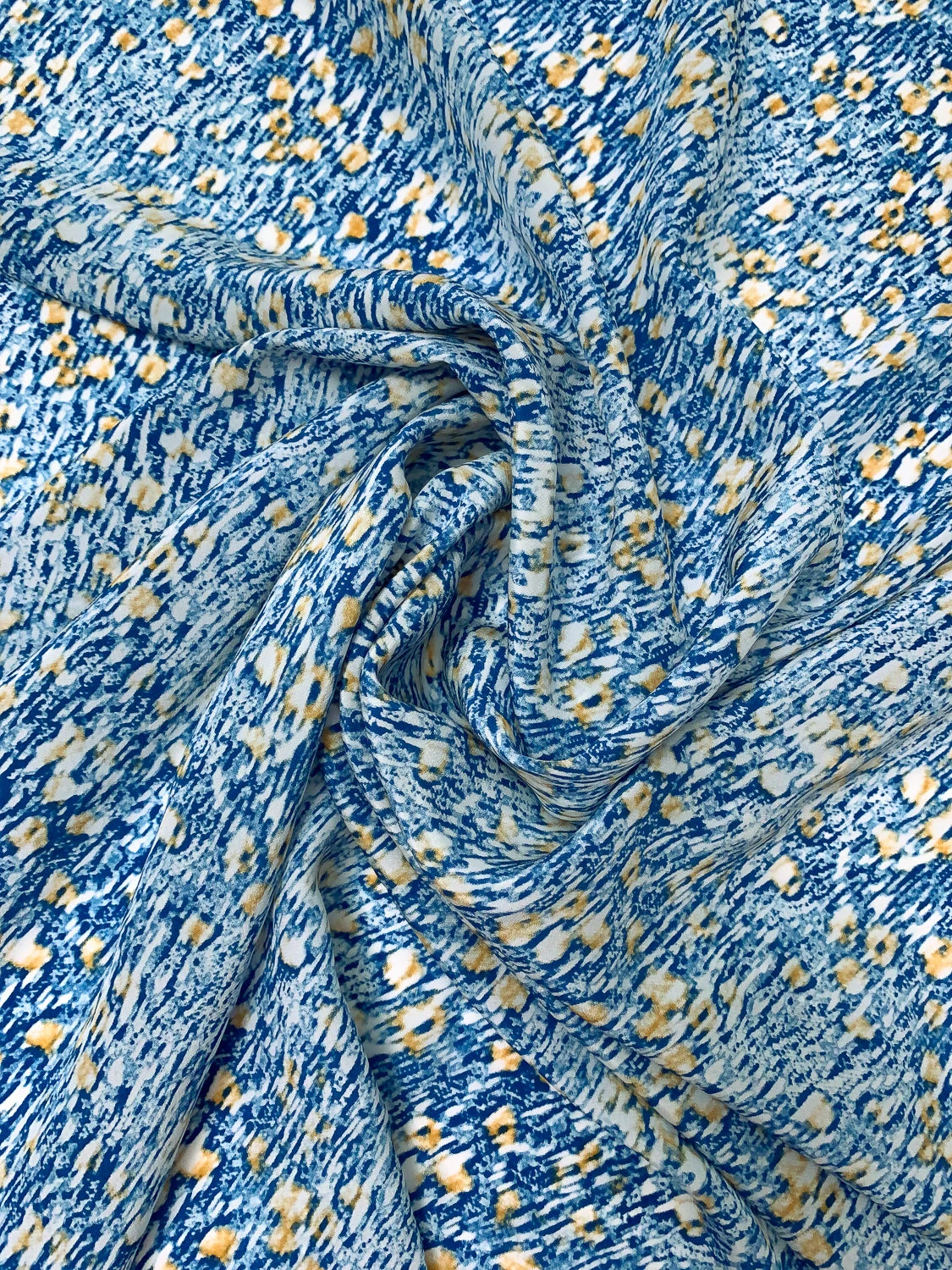 Hazy Abstract Printed Silk Crepe De Chine - Blue / Off-White / Dusty Marigold 3 Hazy Abstract Printed Silk Crepe De Chine - Blue / Off-White / Dusty Marigold