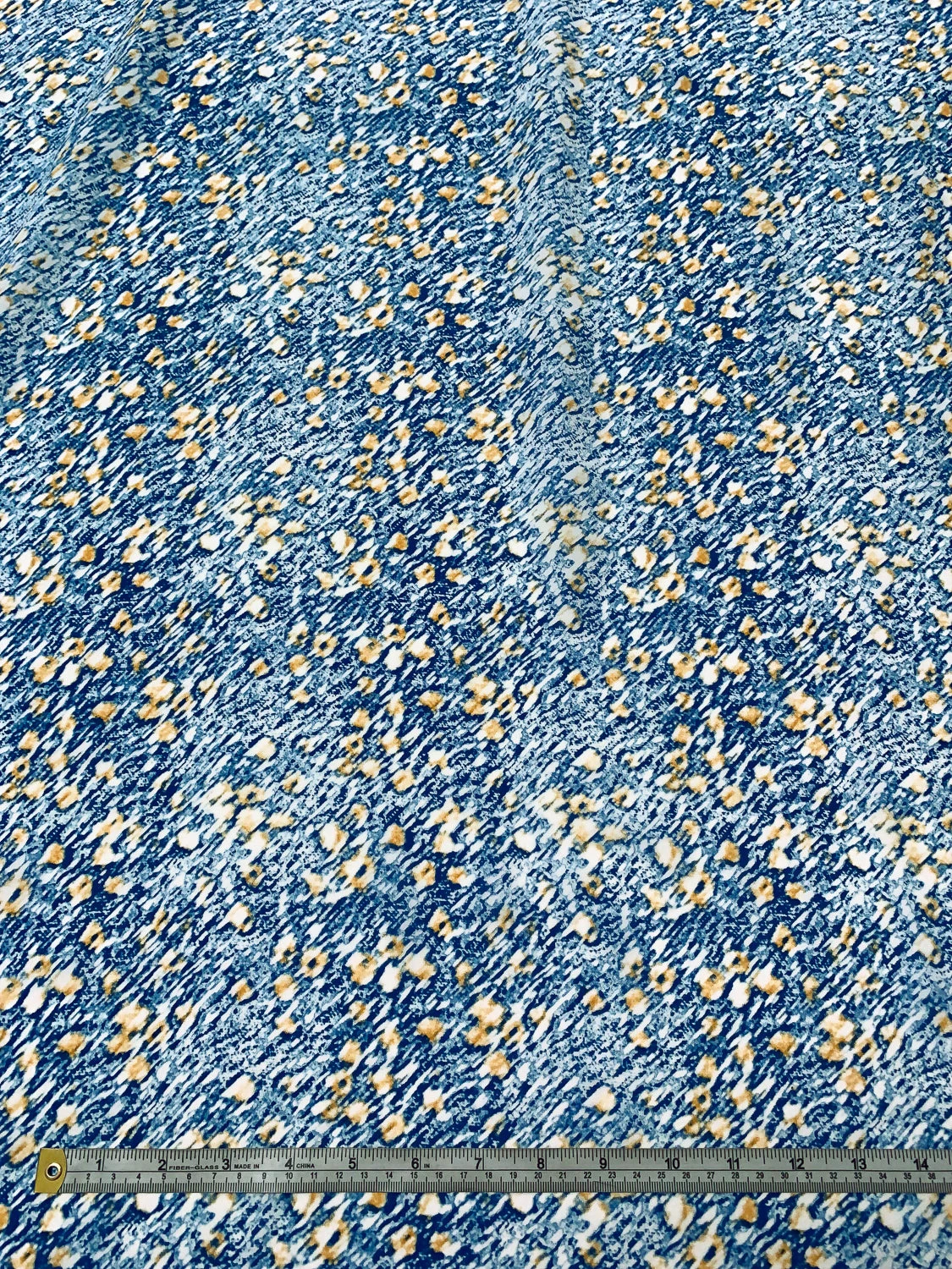 Hazy Abstract Printed Silk Crepe De Chine - Blue / Off-White / Dusty Marigold 7 Hazy Abstract Printed Silk Crepe De Chine - Blue / Off-White / Dusty Marigold - Image 5