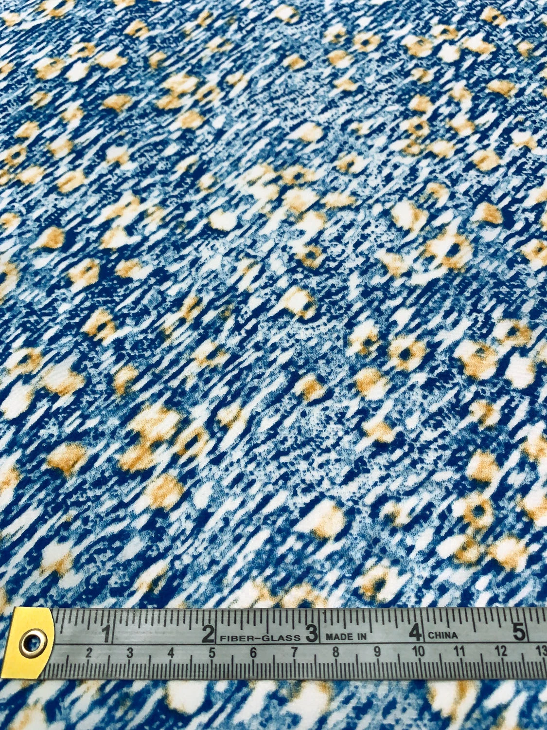 Hazy Abstract Printed Silk Crepe De Chine - Blue / Off-White / Dusty Marigold 8 Hazy Abstract Printed Silk Crepe De Chine - Blue / Off-White / Dusty Marigold - Image 6