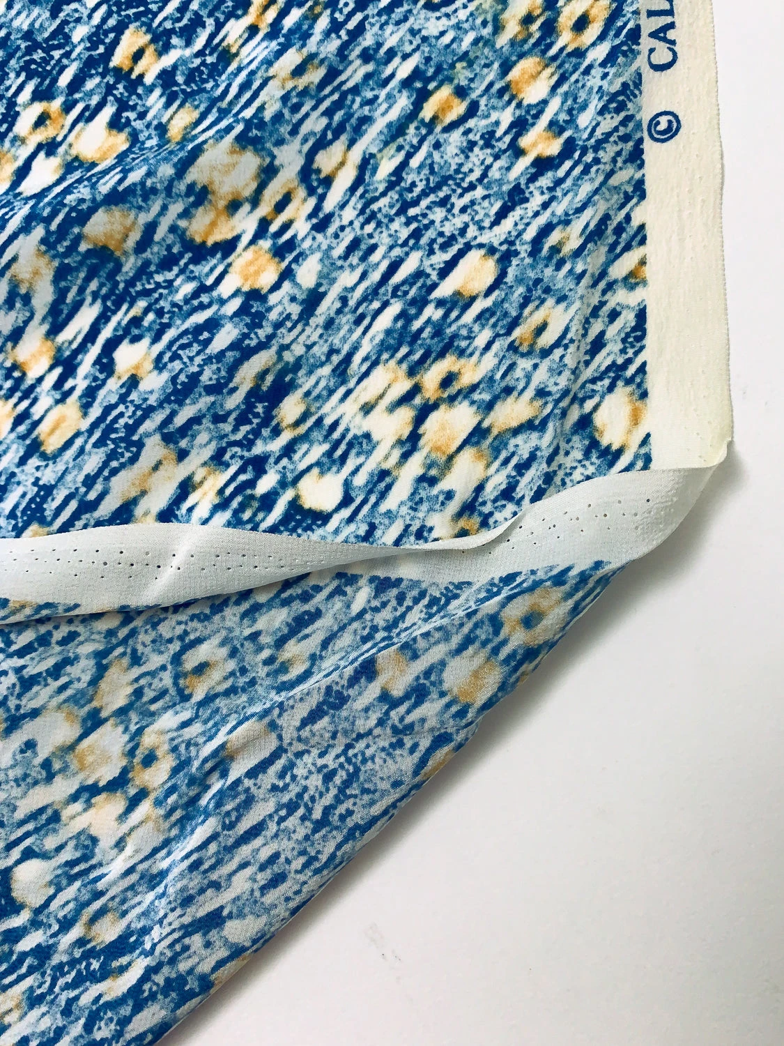 Hazy Abstract Printed Silk Crepe De Chine - Blue / Off-White / Dusty Marigold 9 Hazy Abstract Printed Silk Crepe De Chine - Blue / Off-White / Dusty Marigold - Image 7