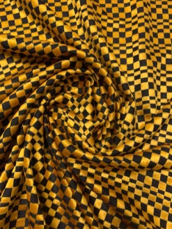 Geometric Checkered Cut Panné Velvet - Black / Turmeric Gold