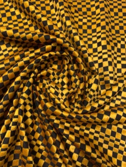 Geometric Checkered Cut Panné Velvet - Black / Turmeric Gold -Fabrics And Fabrics Store 19870 2