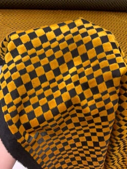 Geometric Checkered Cut Panné Velvet - Black / Turmeric Gold -Fabrics And Fabrics Store 19870 9