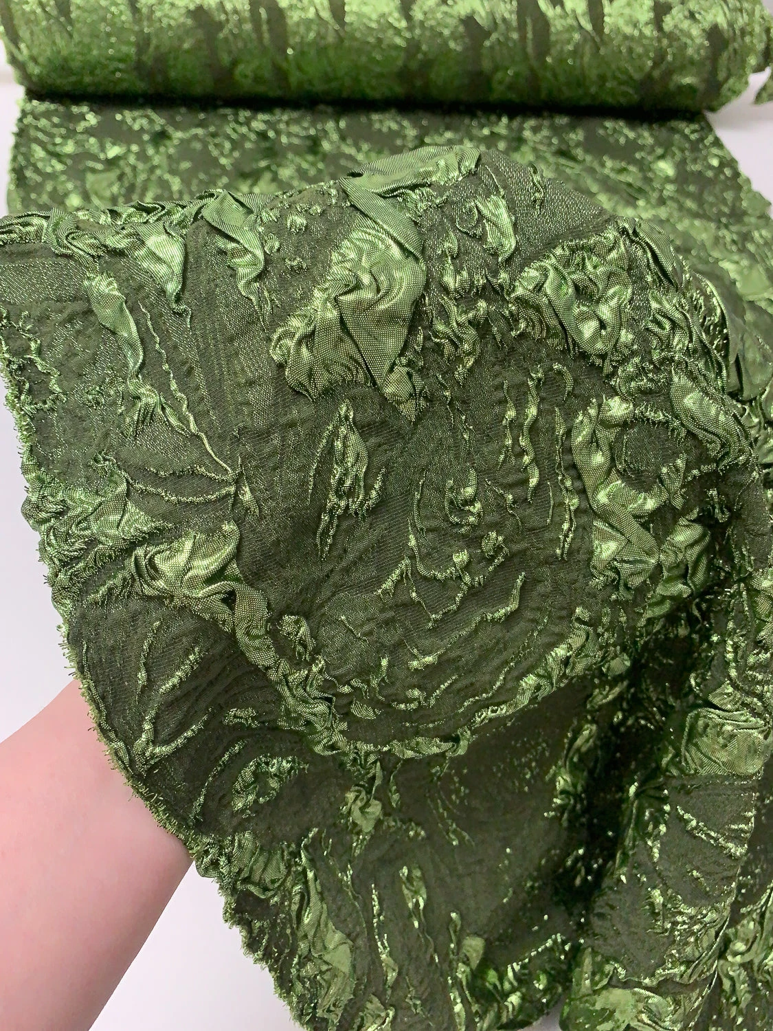 Italian Abstract Stretch Metallic Brocade - Pickle Green 3 Italian Abstract Stretch Metallic Brocade - Pickle Green