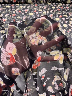 Floral Printed Crinkled Silk Chiffon - Black / White / Yellow / Orange -Fabrics And Fabrics Store 19899 9 f0af2b9c d1f6 4582 8b81 7c3e1c8be49f