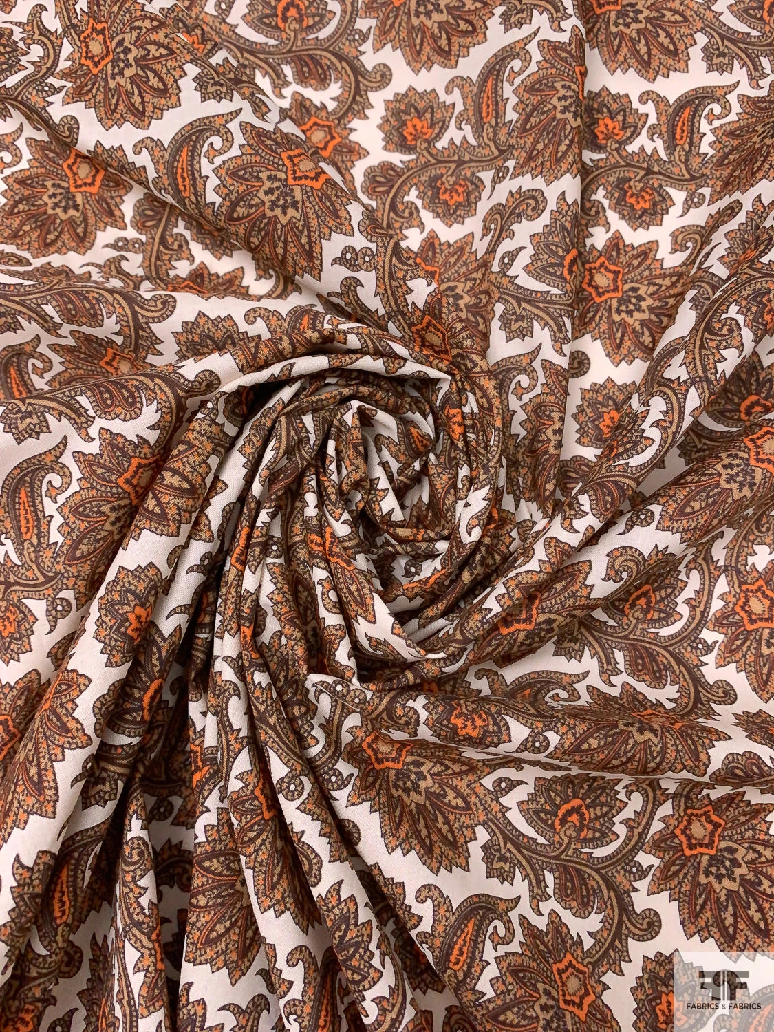 Italian Ornate Vines Printed Cotton Lawn - Tan / Orange / Maroon / Off-White 5 Italian Ornate Vines Printed Cotton Lawn - Tan / Orange / Maroon / Off-White - Image 3