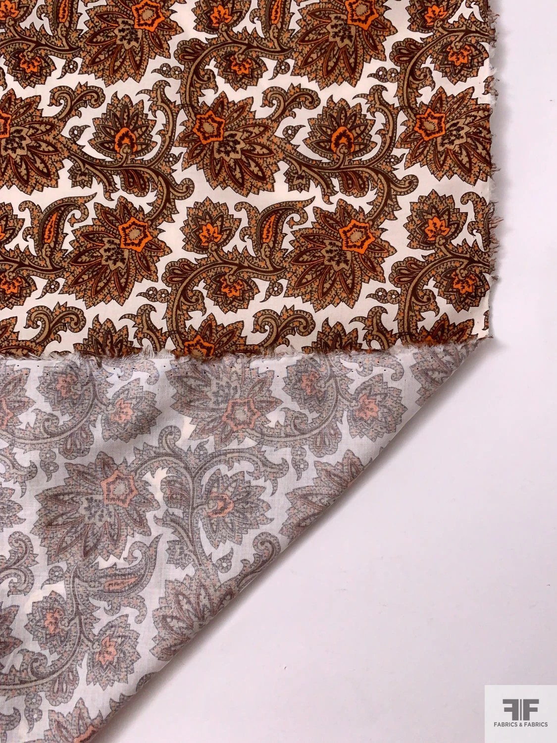 Italian Ornate Vines Printed Cotton Lawn - Tan / Orange / Maroon / Off-White 8 Italian Ornate Vines Printed Cotton Lawn - Tan / Orange / Maroon / Off-White - Image 6