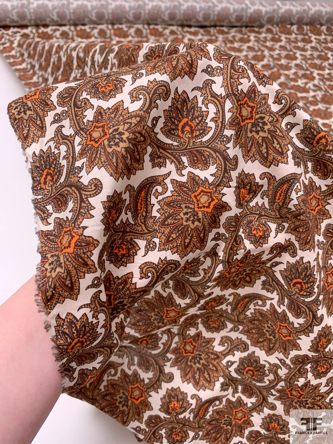 Italian Ornate Vines Printed Cotton Lawn - Tan / Orange / Maroon / Off-White 10 Italian Ornate Vines Printed Cotton Lawn - Tan / Orange / Maroon / Off-White - Image 8