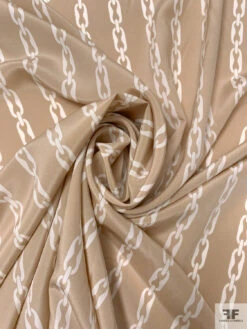 Chain Links Printed Silk Crepe De Chine - Tan / Off-White