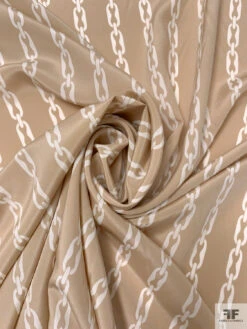 Chain Links Printed Silk Crepe De Chine - Tan / Off-White -Fabrics And Fabrics Store 19945 2