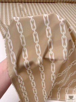 Chain Links Printed Silk Crepe De Chine - Tan / Off-White -Fabrics And Fabrics Store 19945 8