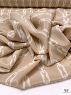 Chain Links Printed Silk Crepe De Chine - Tan / Off-White -Fabrics And Fabrics Store 19945 9