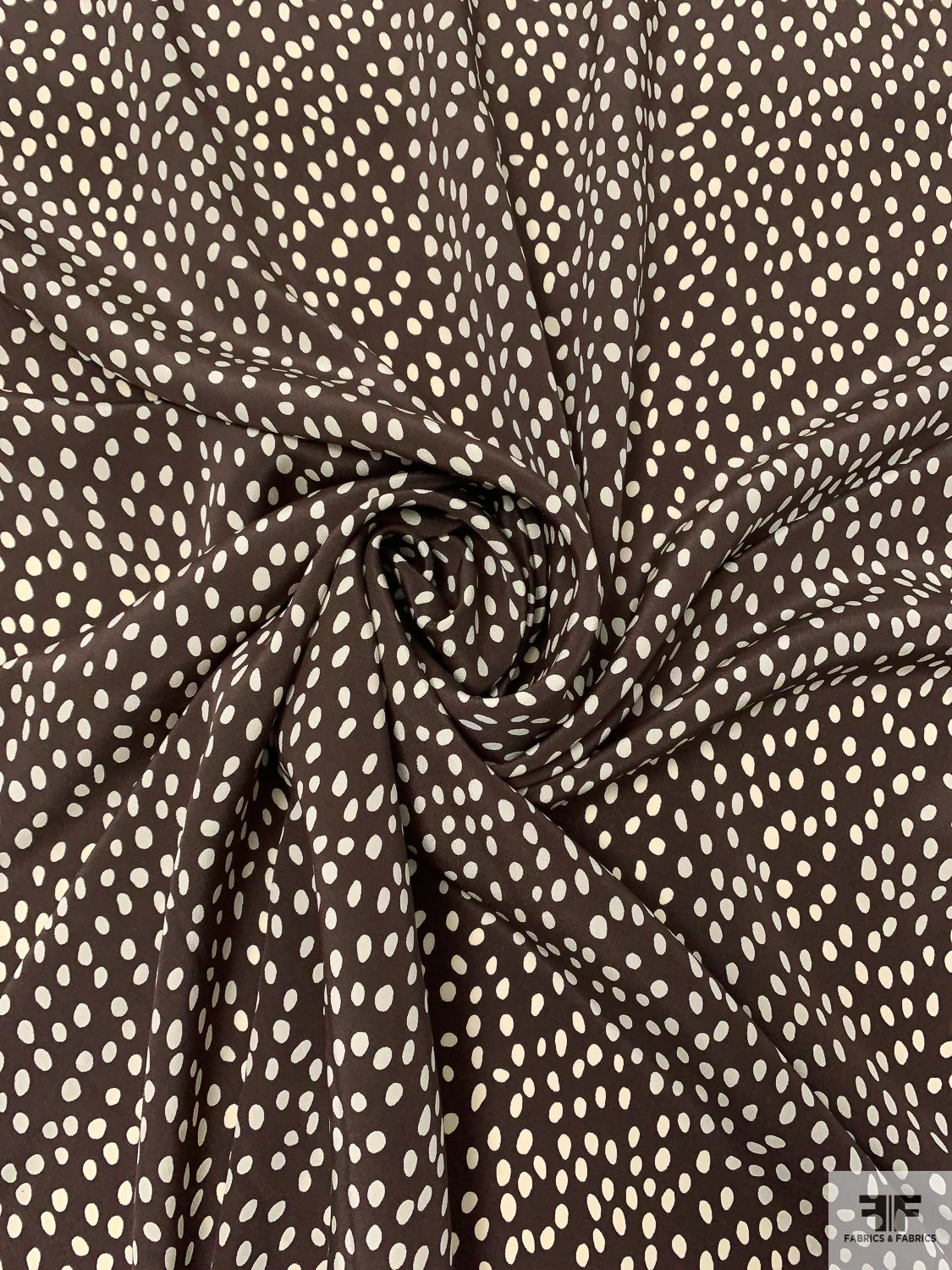 Dotted Printed Silk Crepe De Chine - Brown / Ivory 3 Dotted Printed Silk Crepe De Chine - Brown / Ivory