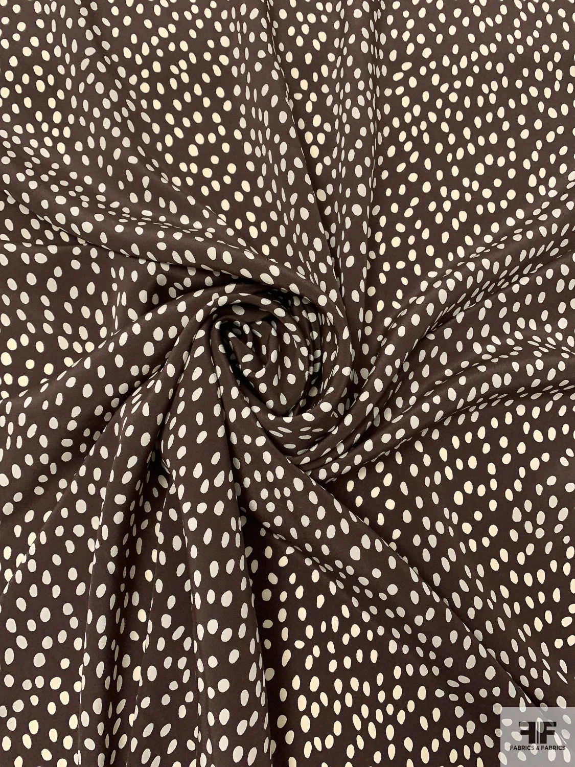Dotted Printed Silk Crepe De Chine - Brown / Ivory 5 Dotted Printed Silk Crepe De Chine - Brown / Ivory - Image 3
