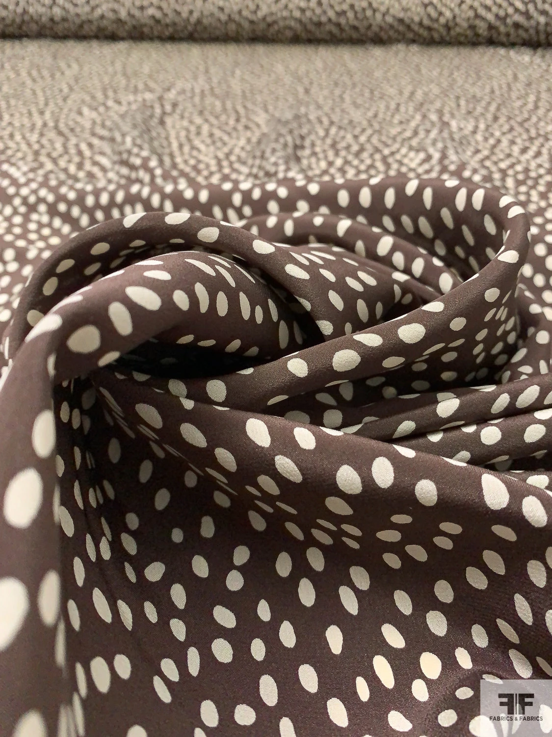 Dotted Printed Silk Crepe De Chine - Brown / Ivory 6 Dotted Printed Silk Crepe De Chine - Brown / Ivory - Image 4