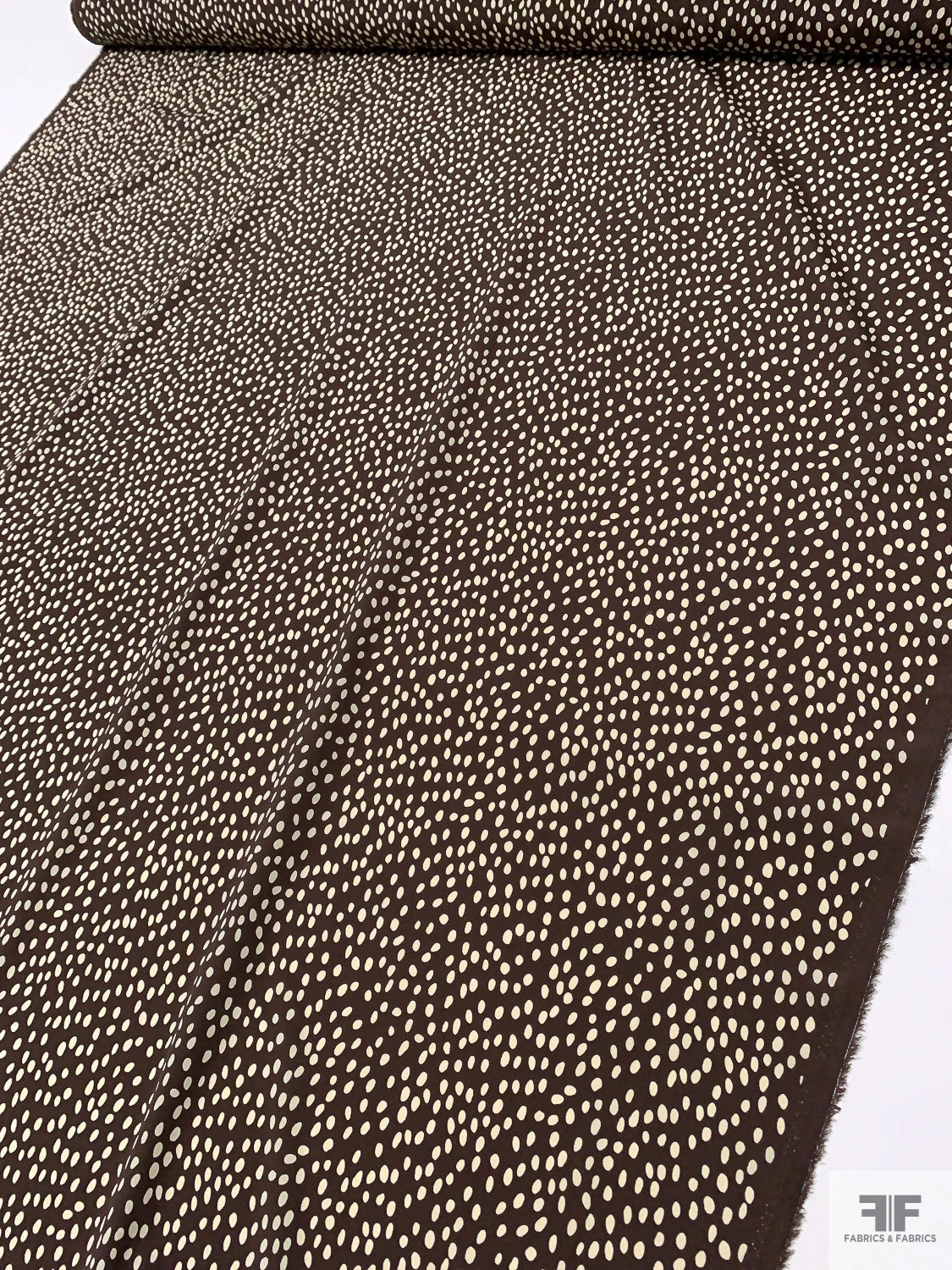 Dotted Printed Silk Crepe De Chine - Brown / Ivory 10 Dotted Printed Silk Crepe De Chine - Brown / Ivory - Image 8