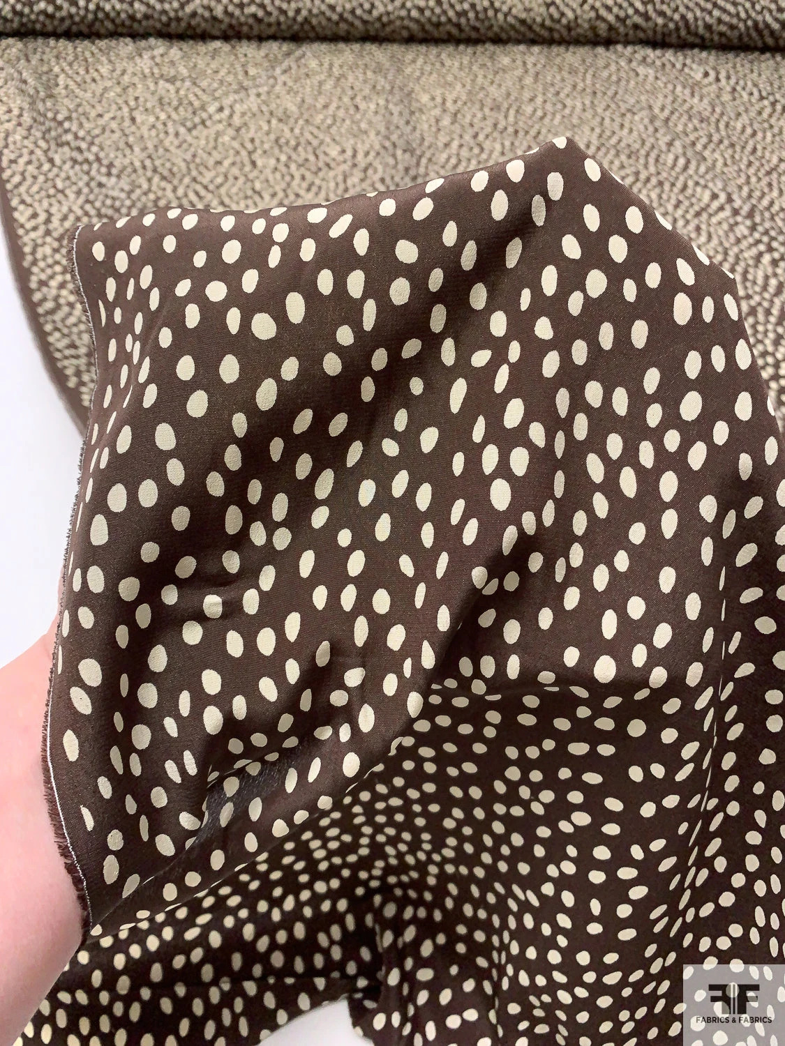 Dotted Printed Silk Crepe De Chine - Brown / Ivory 11 Dotted Printed Silk Crepe De Chine - Brown / Ivory - Image 9