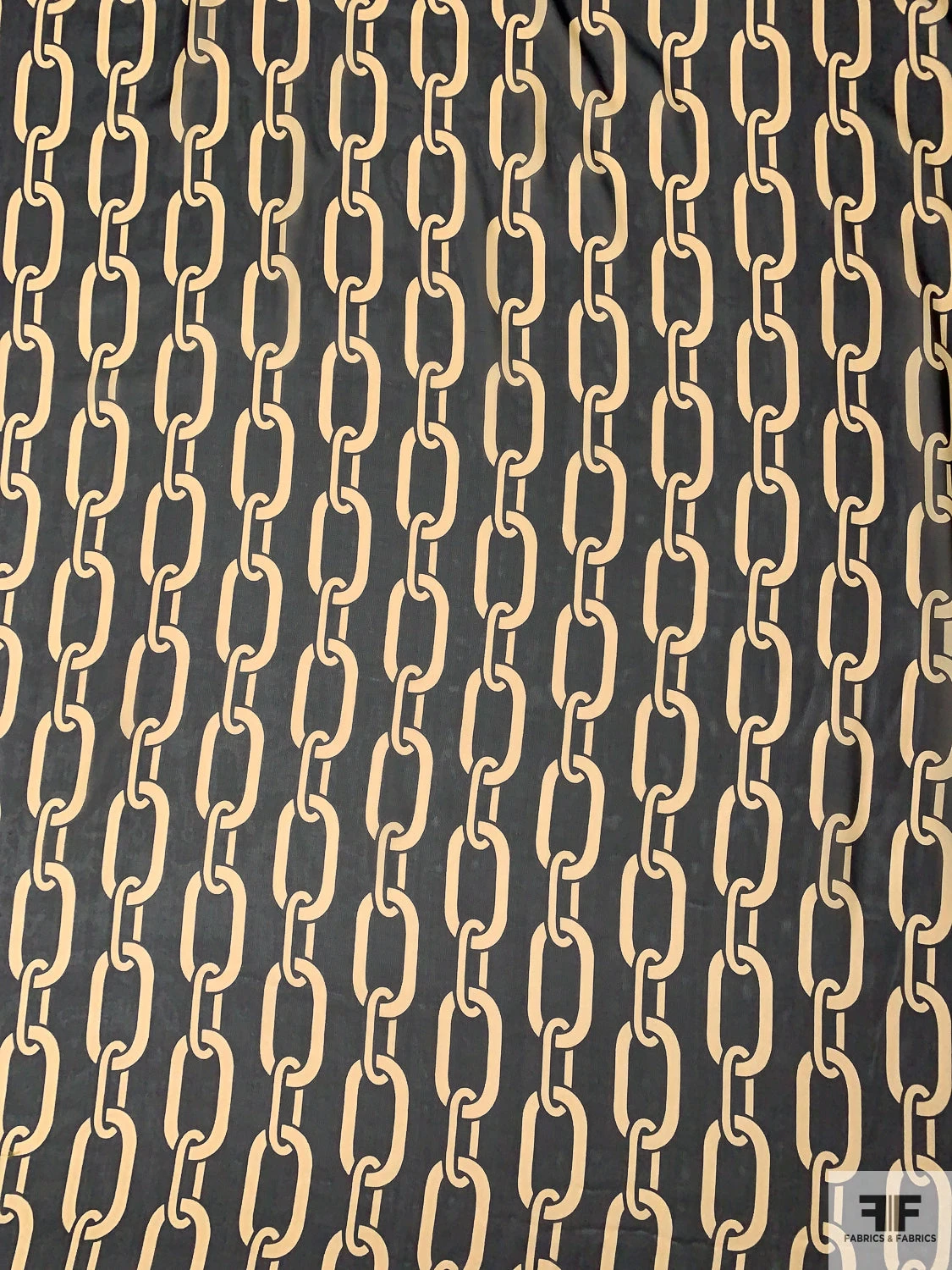 Large Chain Links Printed Silk Chiffon - Black / Khaki 5 Large Chain Links Printed Silk Chiffon - Black / Khaki - Image 3