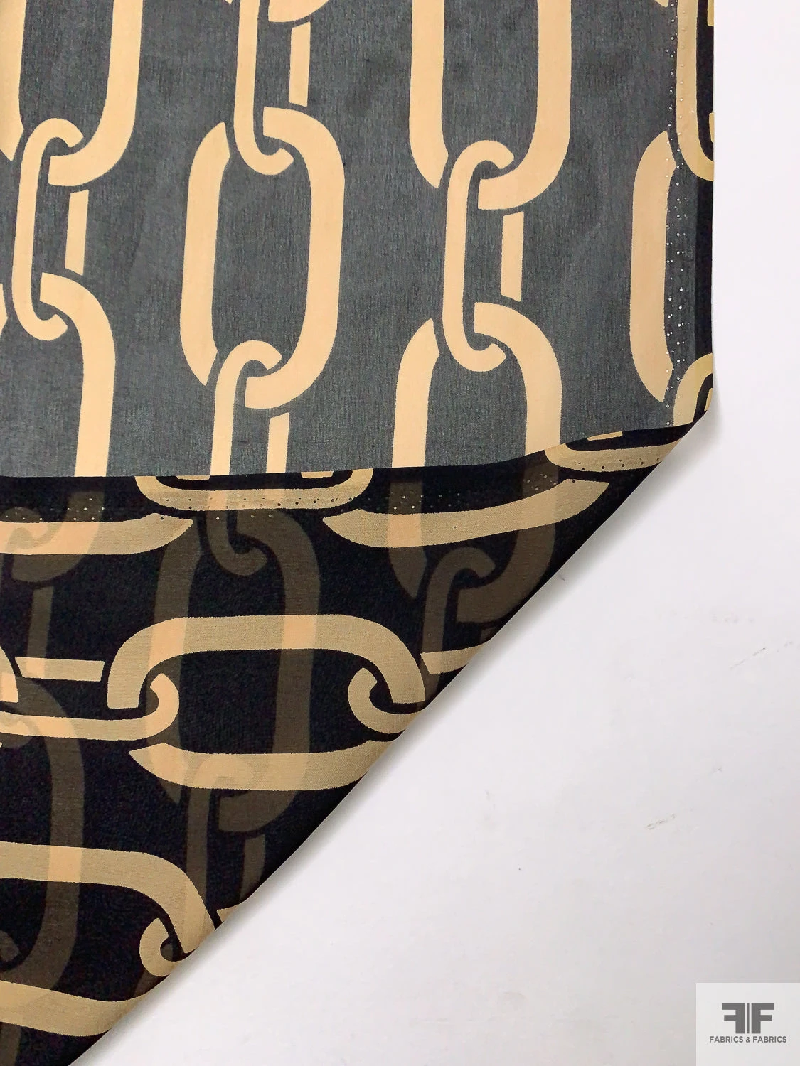 Large Chain Links Printed Silk Chiffon - Black / Khaki 8 Large Chain Links Printed Silk Chiffon - Black / Khaki - Image 6