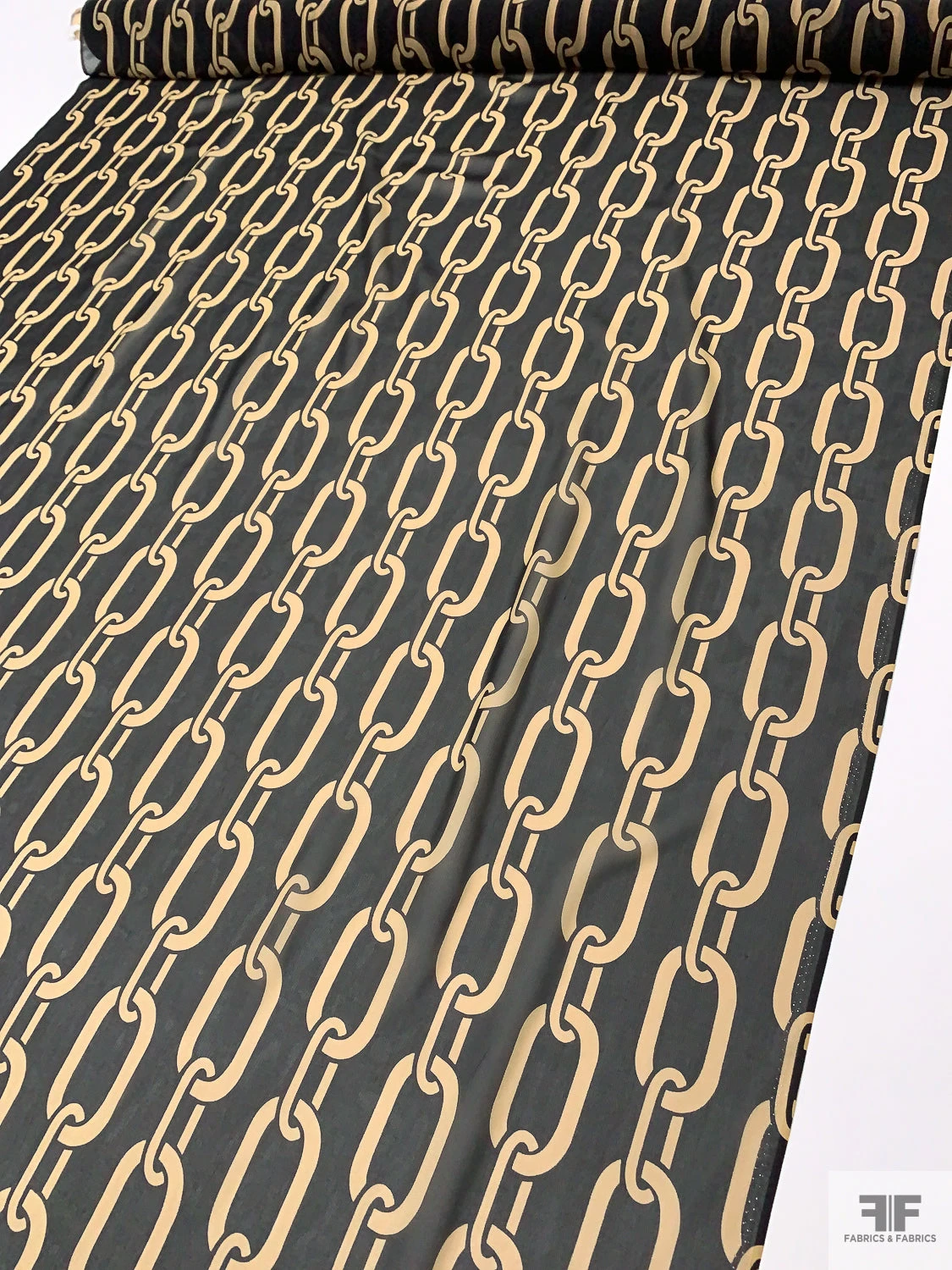 Large Chain Links Printed Silk Chiffon - Black / Khaki 9 Large Chain Links Printed Silk Chiffon - Black / Khaki - Image 7