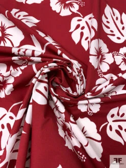 Leaf And Floral Printed Fine Cotton Twill - Dark Red / Off-White 14 Leaf And Floral Printed Fine Cotton Twill - Dark Red / Off-White -Fabrics And Fabrics Store 19984 1